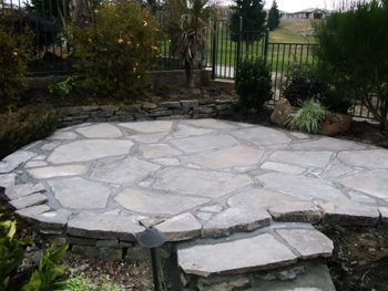 Natural Pennsylvania Bluestone flagstone patio with mortar joints installed in El Dorado Hills, CA