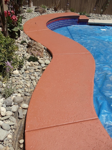 Custom Ashlar Slate stamped concrete pool deck with cool deck finish in Folsom, CA