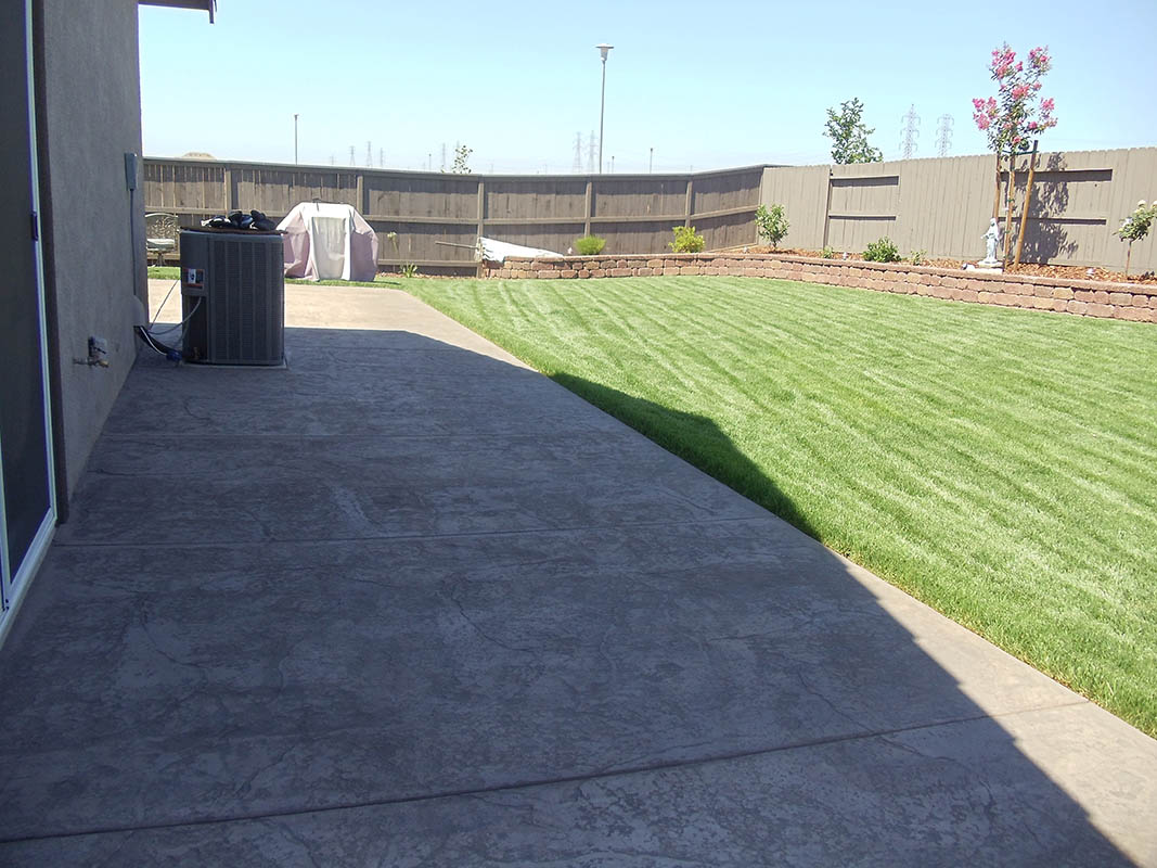 Freshly installed tall fescue sod lawn for a residential backyard in Elk Grove