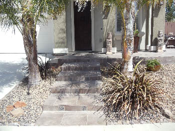 Custom poured concrete steps with Ashlar Slate stamped finish in Elk Grove, CA