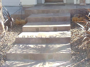 Custom poured concrete steps with Ashlar Slate stamped finish in Elk Grove, CA