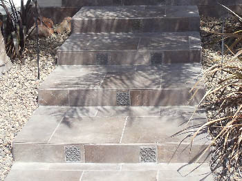 Custom poured concrete steps with Ashlar Slate stamped finish in Elk Grove, CA