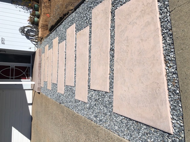 Custom poured concrete steps with Ashlar Slate stamped finish in Elk Grove, CA