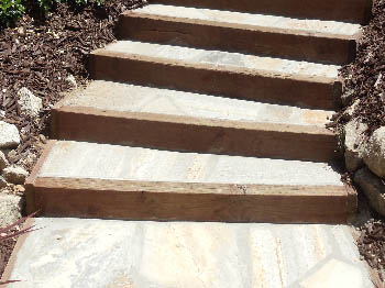 Custom poured concrete steps with Ashlar Slate stamped finish in Elk Grove, CA